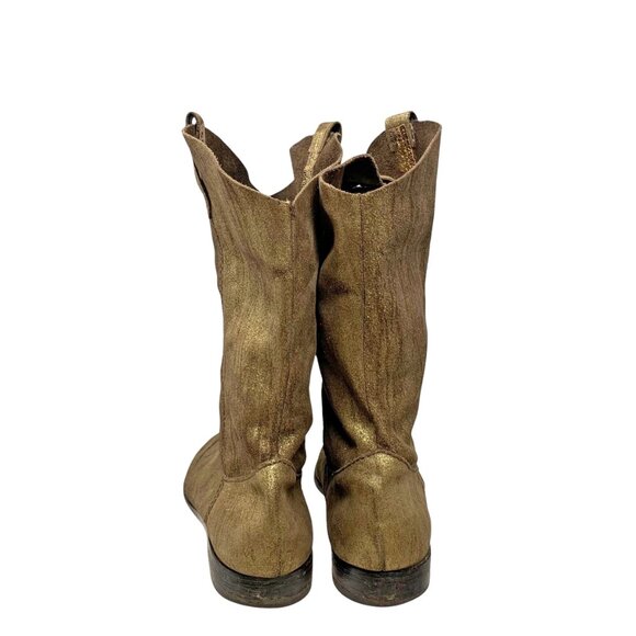 CYNTHIA VINCENT‎ Shimmery Brass Toned Leather Western Styled Mid-Calf Boot - Picture 7 of 13